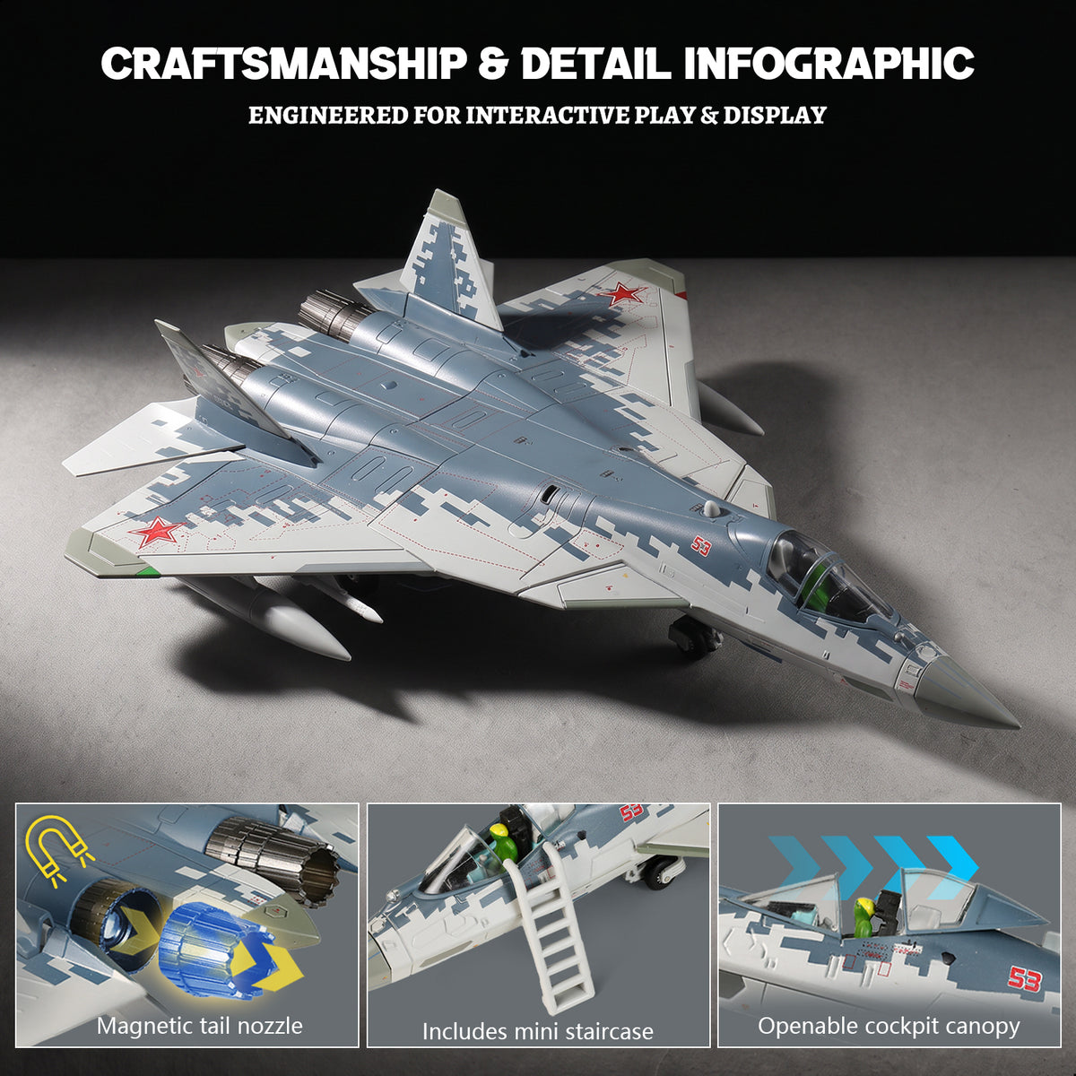 1:68 Diecast Metal Sukhoi Su-57 Stealth Fighter Model