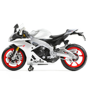RISOPEN Die-cast Aprilia RSV4 RR1000 motorcycle model in silver and red, side profile view