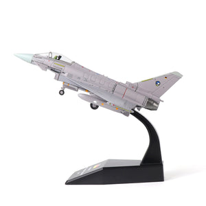 NUOTIE Eurofighter Typhoon EF-2000 diecast model aircraft in gray with stand, angled front view