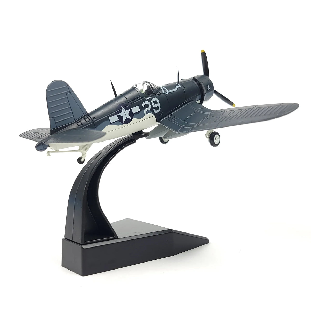 NUOTIE Model 1/72 Scale F4U Corsair navy aircraft on stand, side view