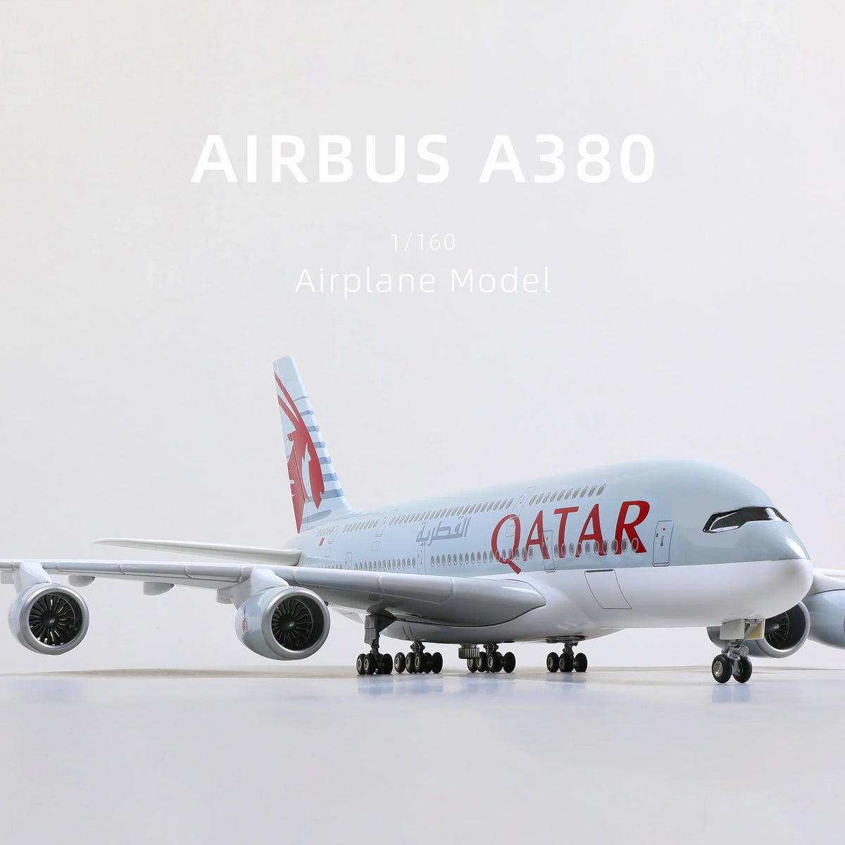 QIYUMOKE Airbus A380 Qatar Airways diecast airplane model front view