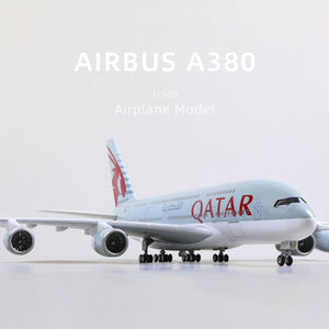 QIYUMOKE Airbus A380 Qatar Airways diecast airplane model front view