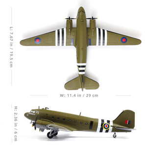 NUOTIE Model Douglas C-47 Dakota Mk III diecast metal aircraft top view with dimensions
