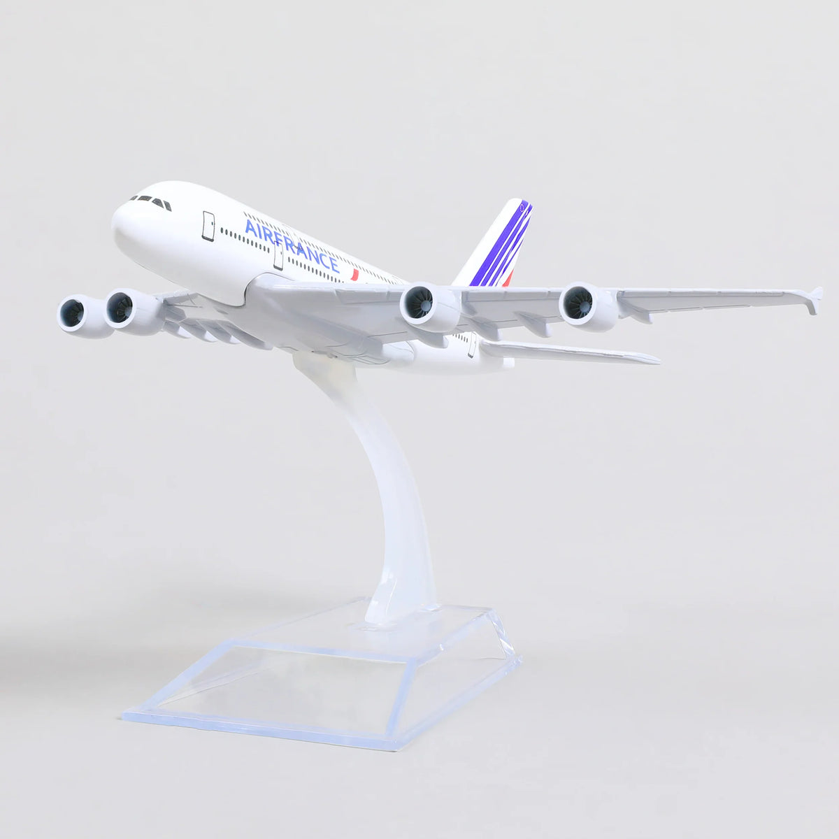 QIYUMOKE Airbus A380 Air France model front view on clear stand