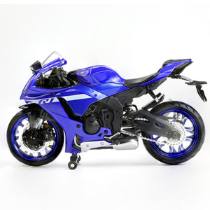 RISOPEN 1:12 Die-cast Yamaha R1M motorcycle model in blue and silver, side profile view with detailed features