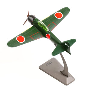 NUOTIE Model A6M5 Zero model in navy and red, aircraft on display stand, angled view