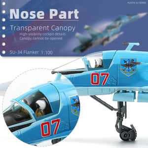 NUOTIE Model Sukhoi SU-34 diecast metal model in blue, close-up of cockpit with transparent canopy