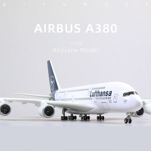 QIYUMOKE Airbus A380 Lufthansa airplane model front view on a white background