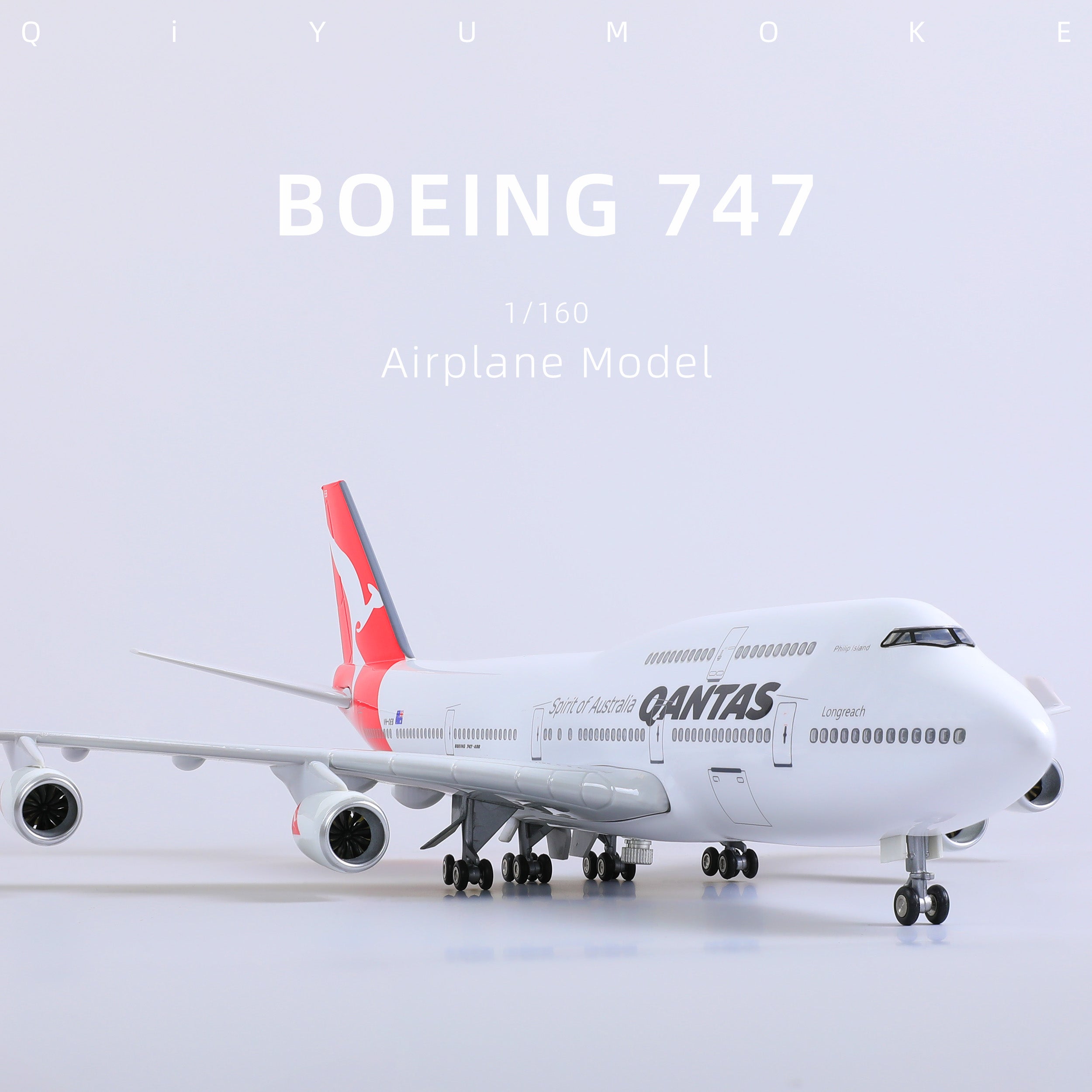 1/160 Boeing 747 Qantas Model Kit | Jumbo Jet Assembly Plane with Display Base
