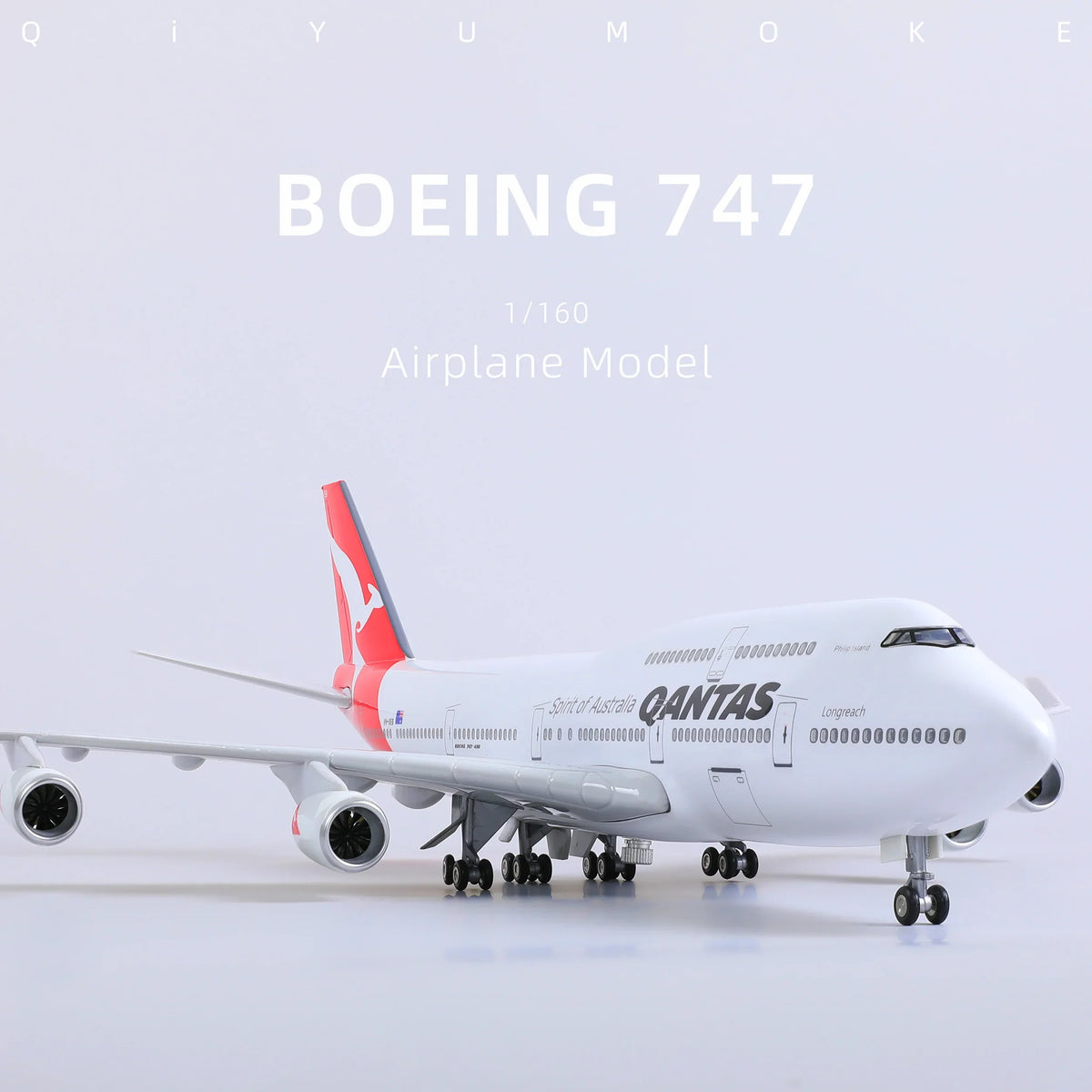 QIYUMOKE 1/160 Boeing 747 Qantas Model Kit | Jumbo Jet Assembly Plane with Display Base aircraft - Product Image