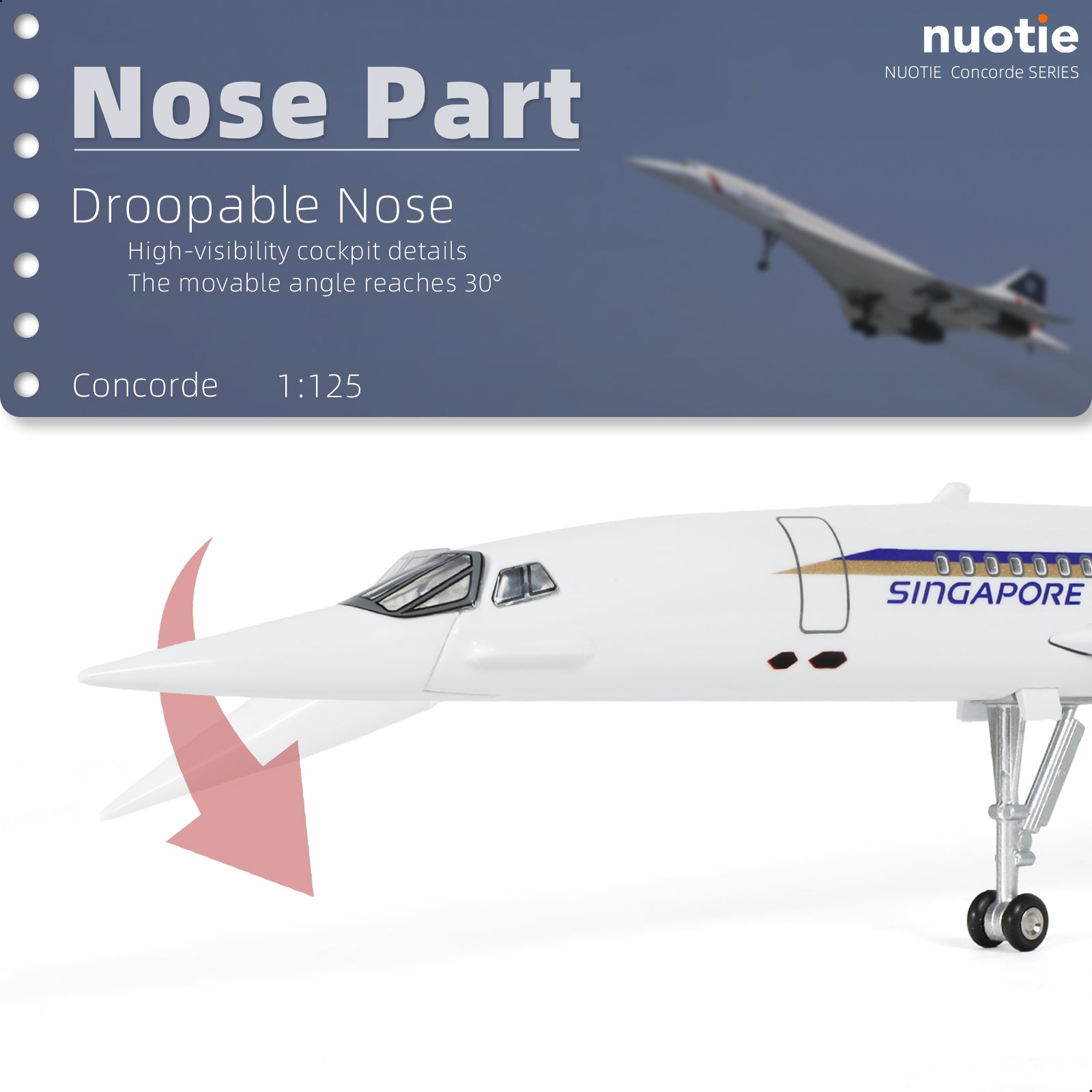 1/125 Singapore Airlines Concorde Supersonic Aircraft Model, Resin Collector's Display by QIYUMOKE