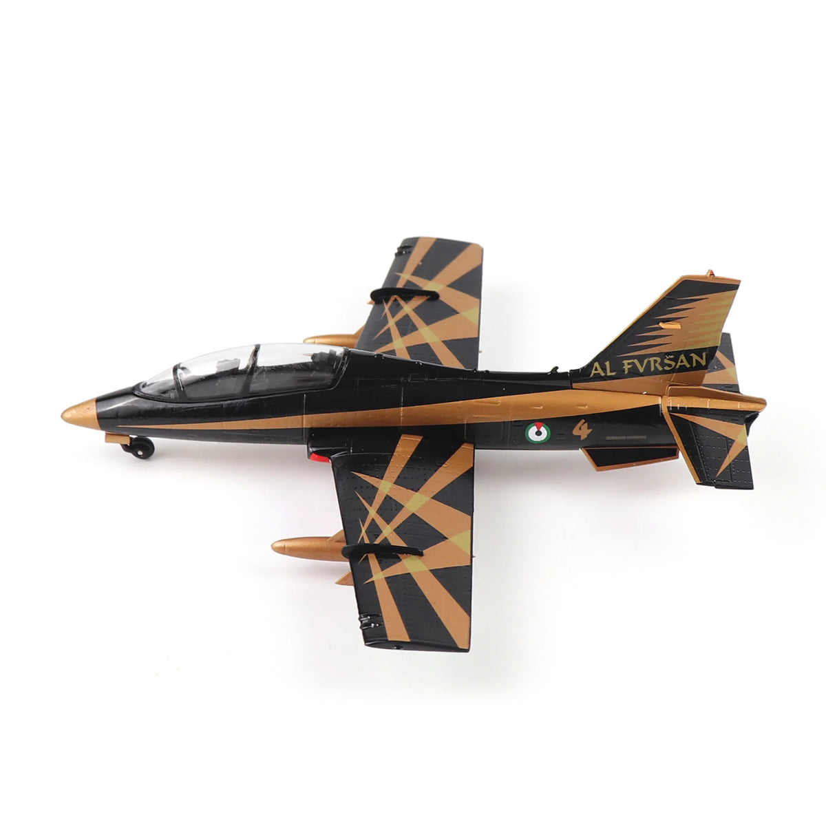 1/72 scale MB-339 diecast model trainer jet in black and gold livery by NUOTIE Model
