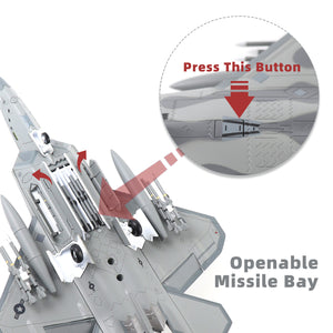 NUOTIE F-22 Raptor diecast metal model with openable missile bay, close-up detail