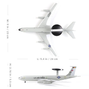 NUOTIE Model E-3 Sentry AWACS aircraft side view with dimensions