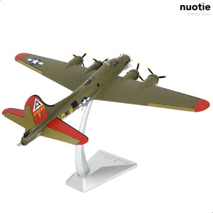 NUOTIE B-17G Fortress diecast model rear view with stand, gray and red details, aircraft