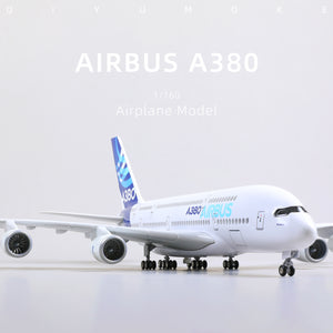 QIYUMOKE Airbus A380 diecast model, front view showcasing detailed design