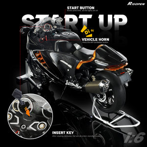 RISOPEN 1:6 Suzuki Hayabusa motorcycle model toy in black, close-up of dashboard features