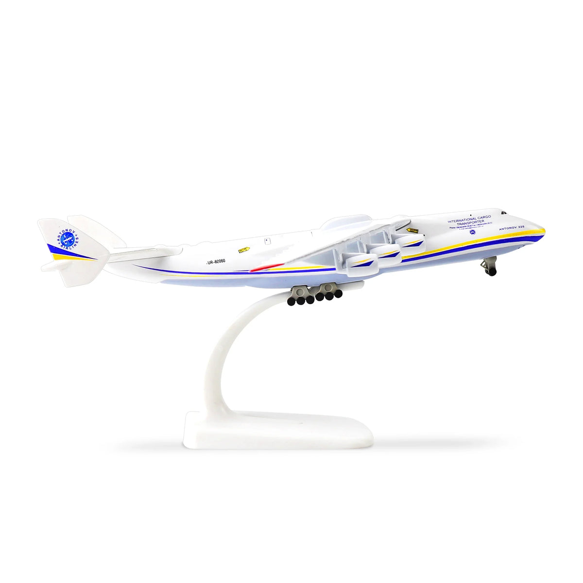 QIYUMOKE Antonov AN-225 Mriya diecast model in Ukrainian livery, side profile