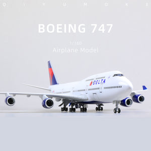 QIYUMOKE Boeing 747 Delta Airlines diecast airplane model front view showcasing details