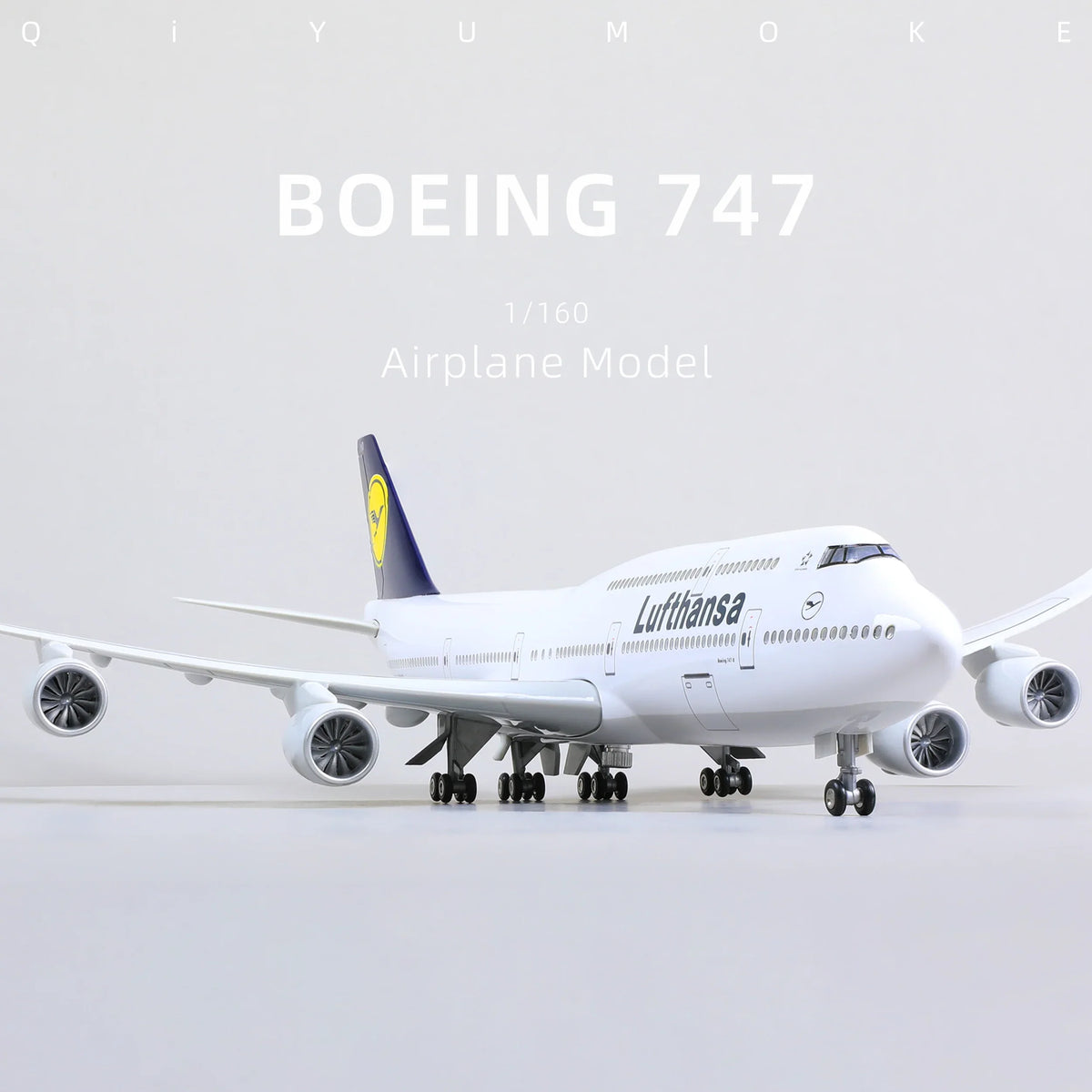 QIYUMOKE Boeing 747 Lufthansa diecast airplane model front view