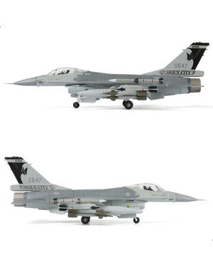 NUOTIE F-16 Fighting Falcon diecast model in black and gray, side view with weapons and details visible