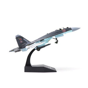 NUOTIE Model Sukhoi SU-35 diecast metal model in gray and blue, side profile view