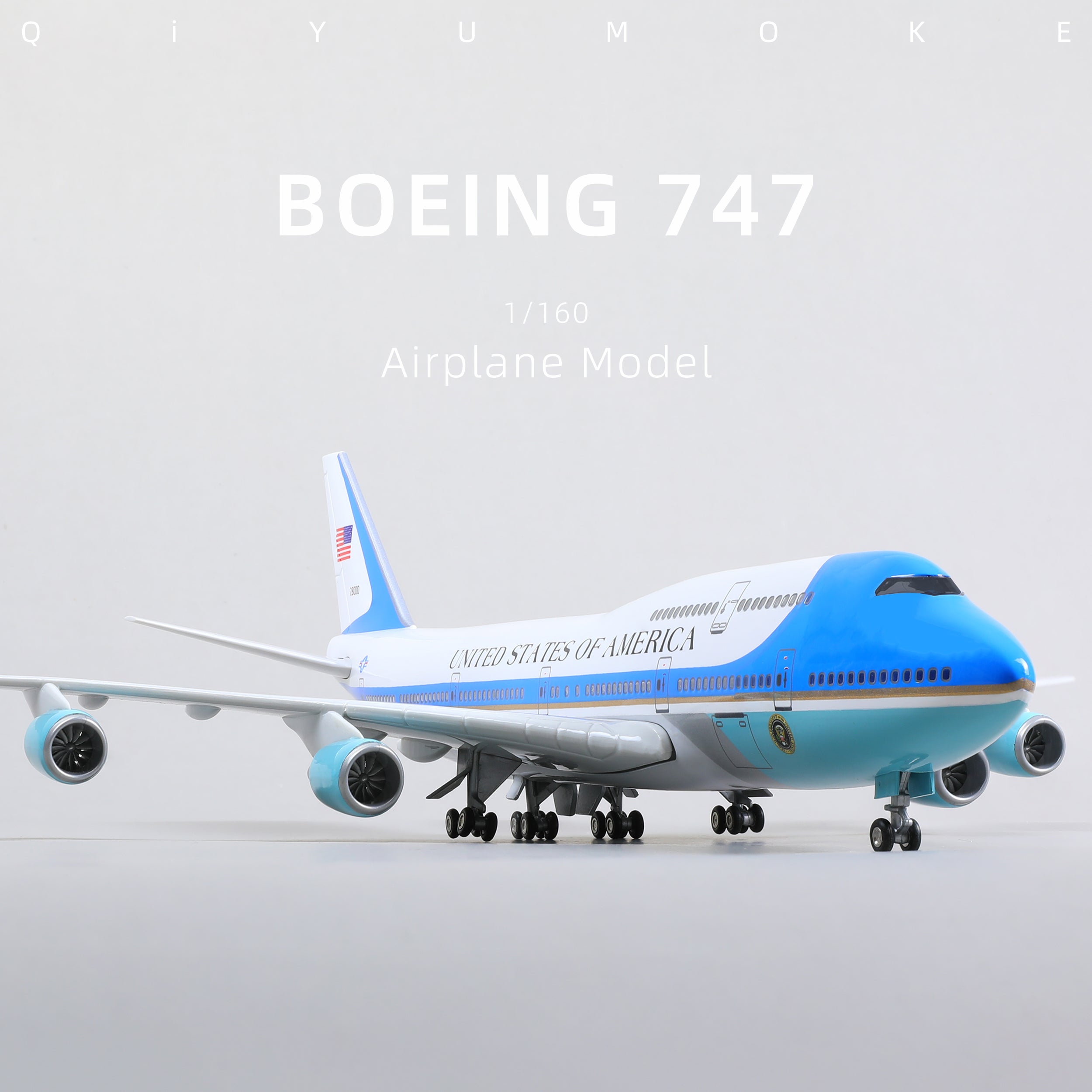 1/160 Boeing 747 VC-25A Air Force One Diecast Model | Finished Presidential Jumbo Jet Display with Stand