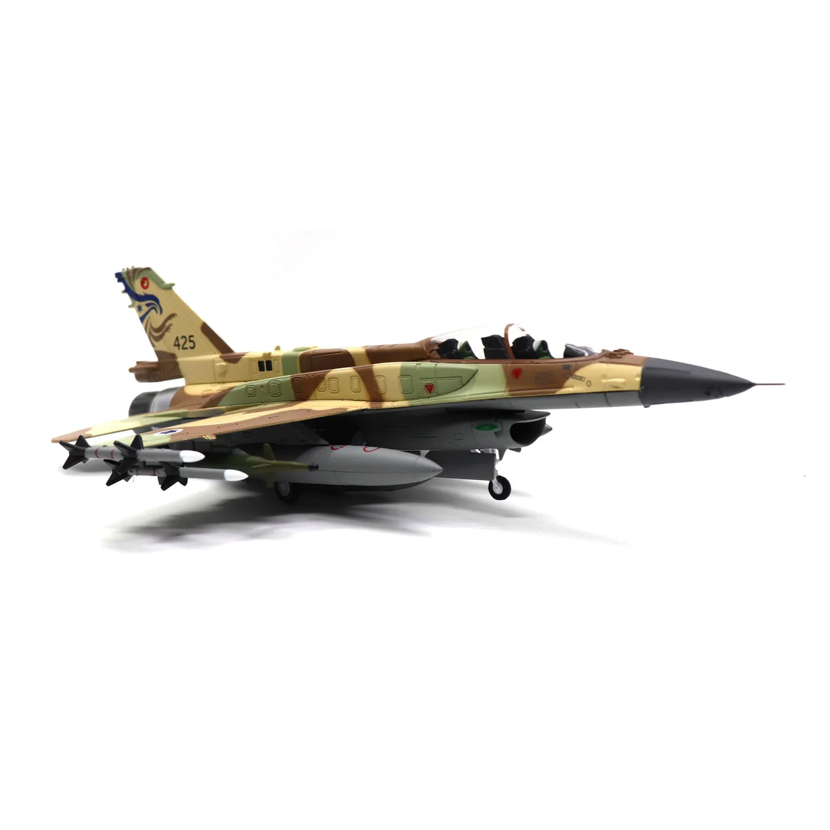NUOTIE Diecast Metal F-16I Soufa model in camouflage, side profile, aircraft