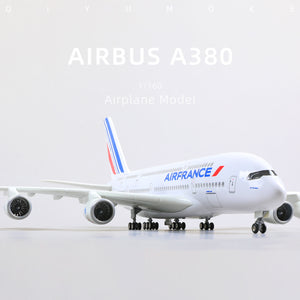 QIYUMOKE Airbus A380 model in Air France livery, front view showcasing detailed cockpit and engines.