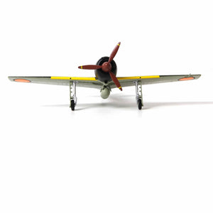 NUOTIE Model 1:72 Diecast Metal Mitsubishi A6M3 aircraft in navy and red, front view with propeller
