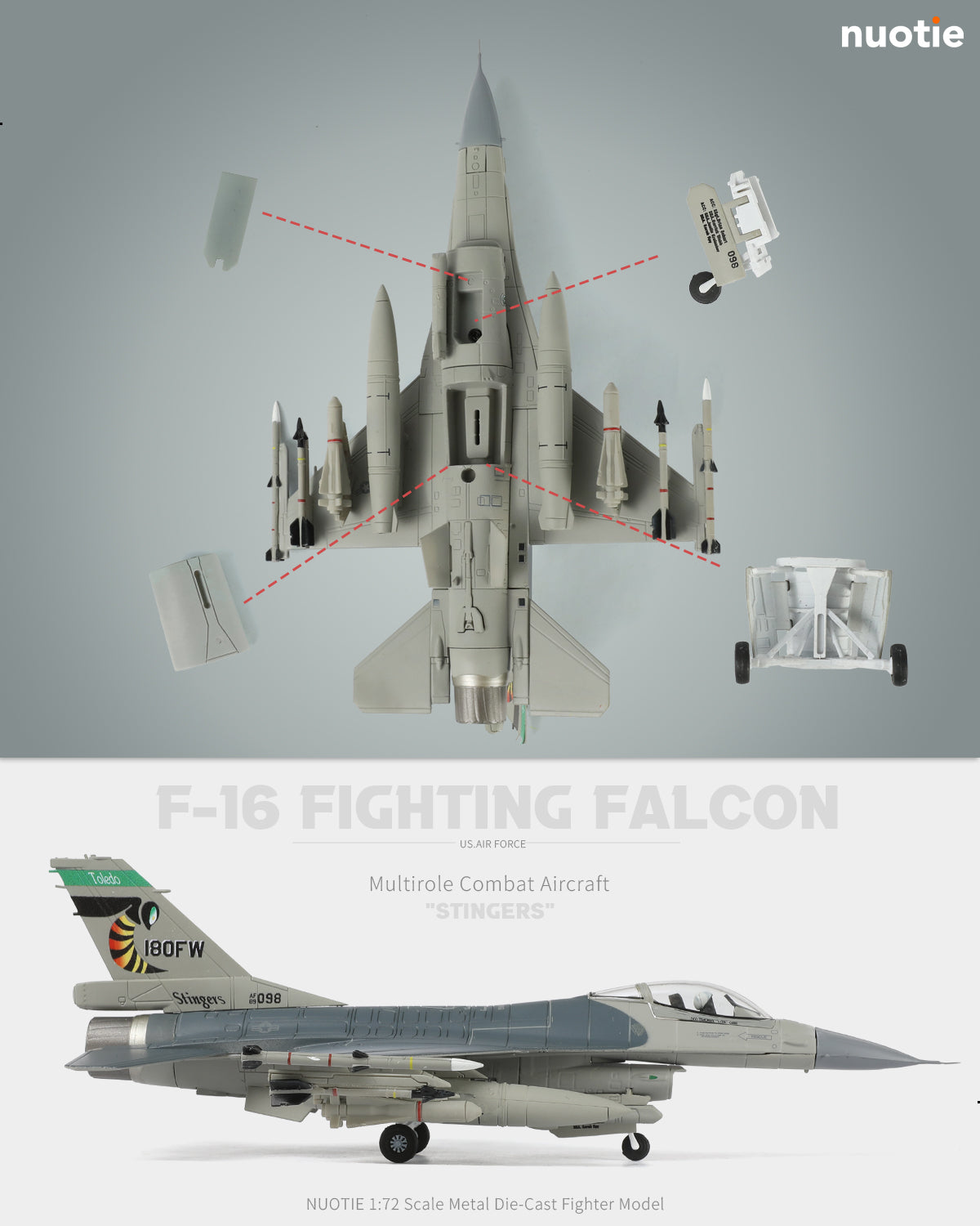 F-16 Fighting Falcon 1/72スケール ダイキャストモデル NUOTIE 1/72 Scale F-16 Fighting Falcon Diecast Model - Stinger