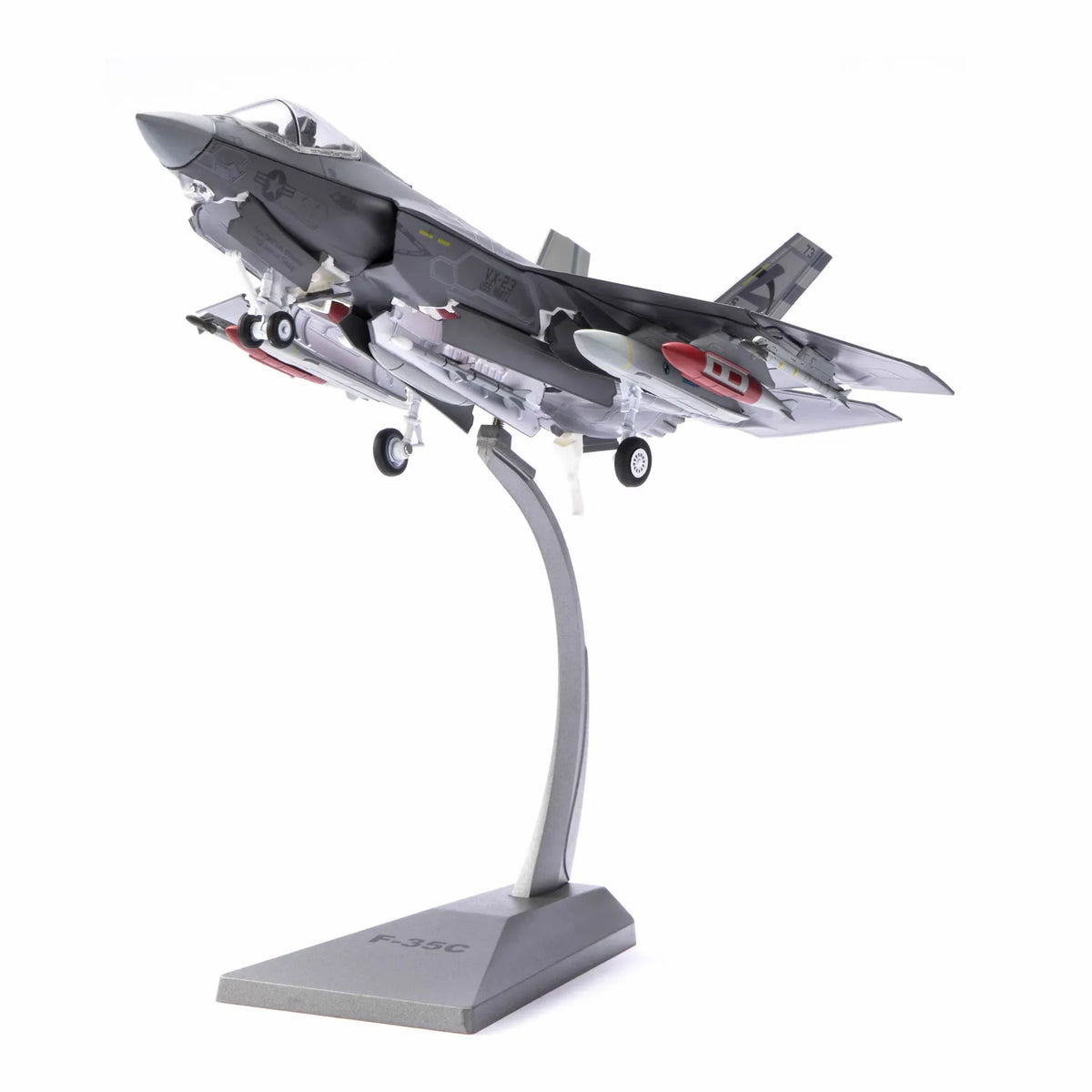 NUOTIE F-35C Lightning II diecast model in navy with stand, front view
