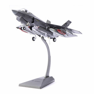 NUOTIE F-35C Lightning II diecast model in navy with stand, front view