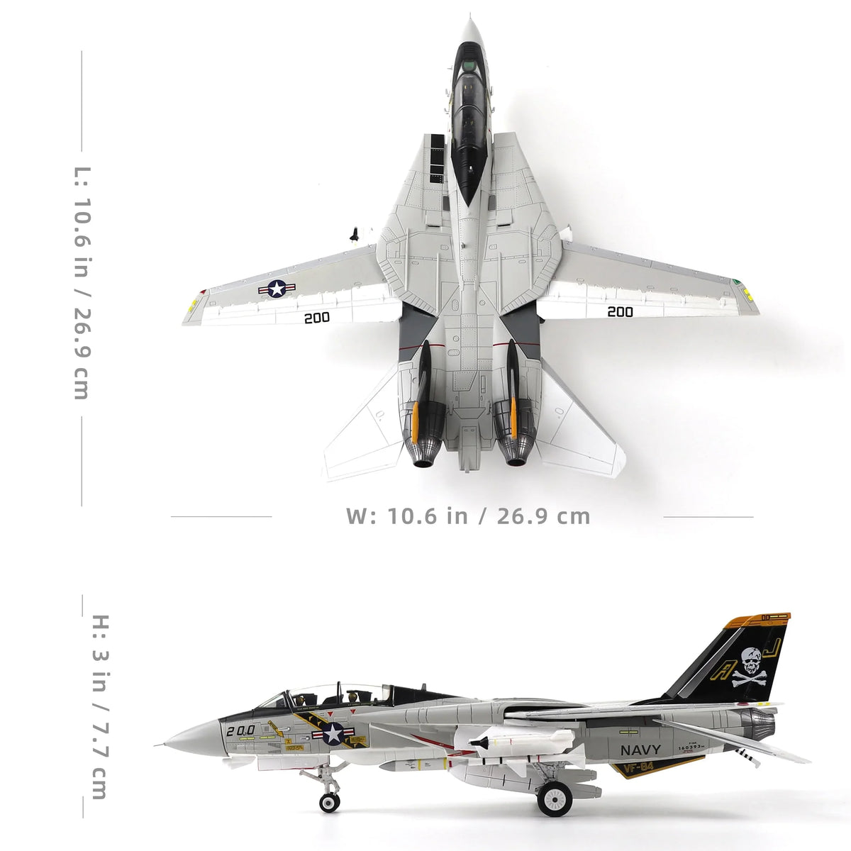 NUOTIE Grumman F-14 Tomcat diecast model in navy color, top view