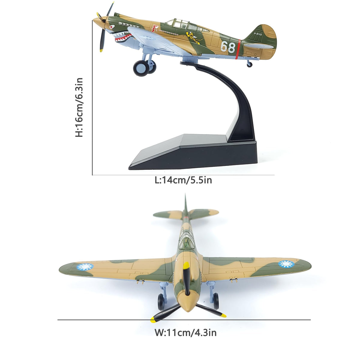 NUOTIE Model P-40C War Hawk aircraft model top and side view with display stand