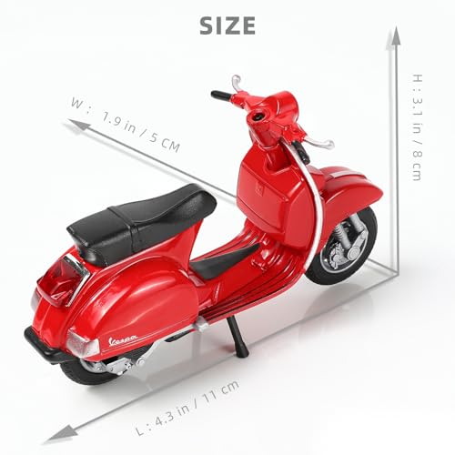 1/18 Scale 2016 Vespa PX Moped Scooter Diecast Model, Red Classic Motorcycle Replica with Display Stand, Adult Collectible & Cake Topper