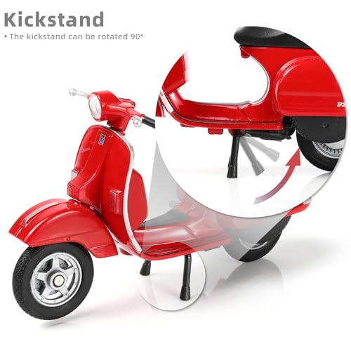 1/18 Scale 2016 Vespa PX Moped Scooter Diecast Model, Red Classic Motorcycle Replica with Display Stand, Adult Collectible & Cake Topper