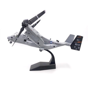 NUOTIE 1/72 MV-22 Osprey diecast model aircraft on stand, side profile.