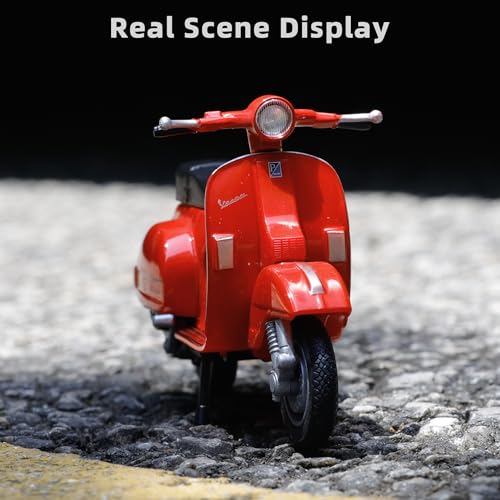 1/18 Scale 2016 Vespa PX Moped Scooter Diecast Model, Red Classic Motorcycle Replica with Display Stand, Adult Collectible & Cake Topper