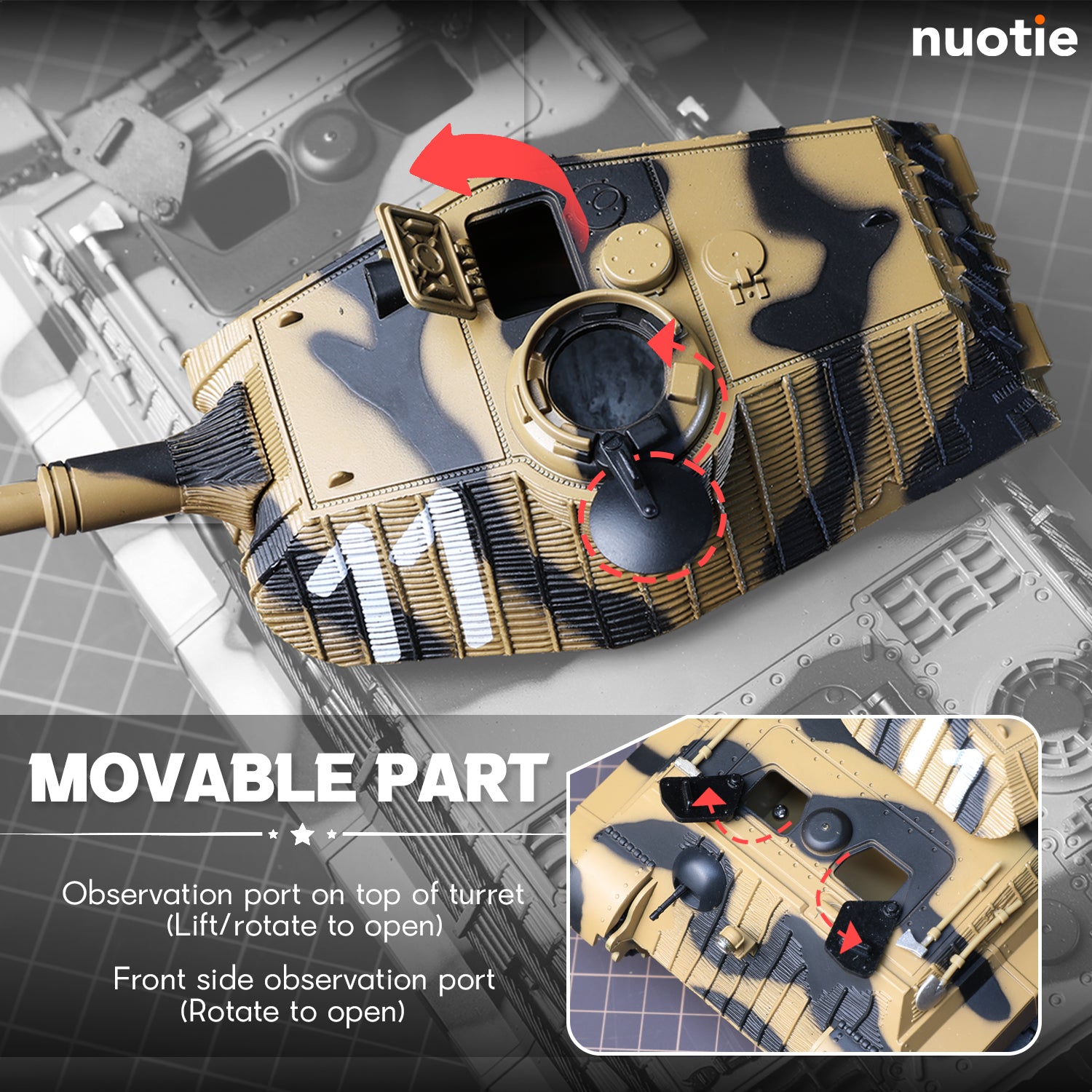 KWhiteTiger　13枚 NUOTIE 1/32 Scale Die-cast WWII German Tiger II Tank Model Kit