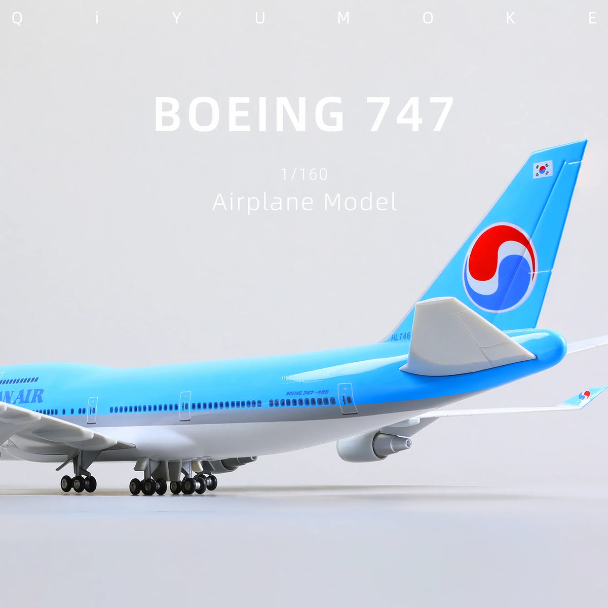 QIYUMOKE 1/160 Boeing 747 Korean Air Diecast Airplane Model | Finished Jumbo Jet Static Display with Stand aircraft - Product Image