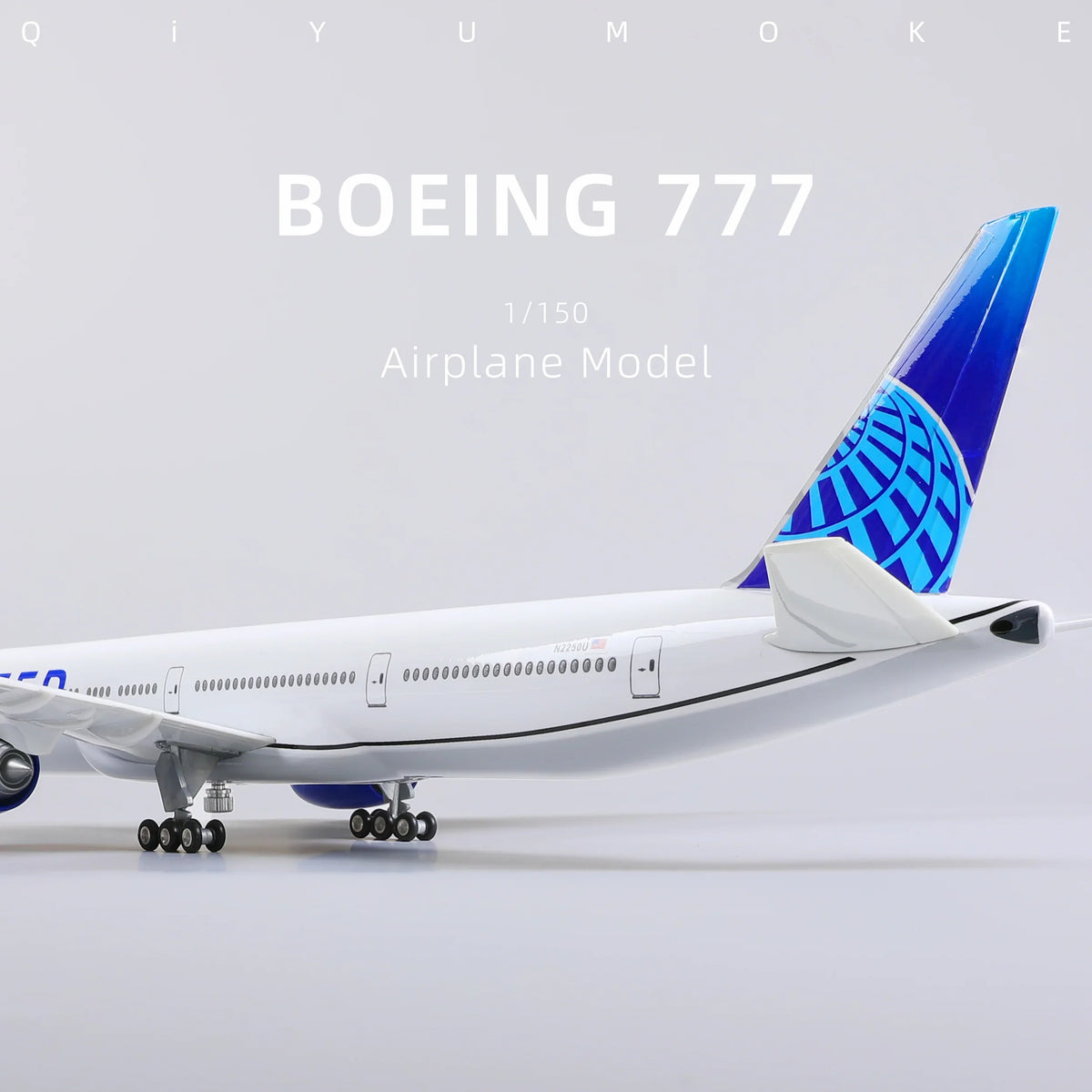 QIYUMOKE Boeing 777-300ER airplane model in side profile view