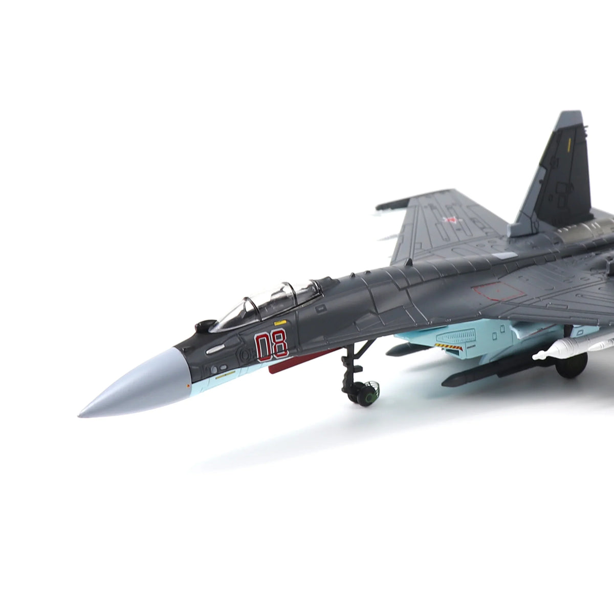 NUOTIE Model Sukhoi SU-35 gray and blue diecast metal aircraft side profile