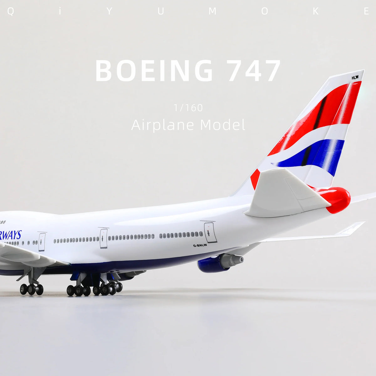 QIYUMOKE Boeing 747 airplane model with British Airways livery, side profile view