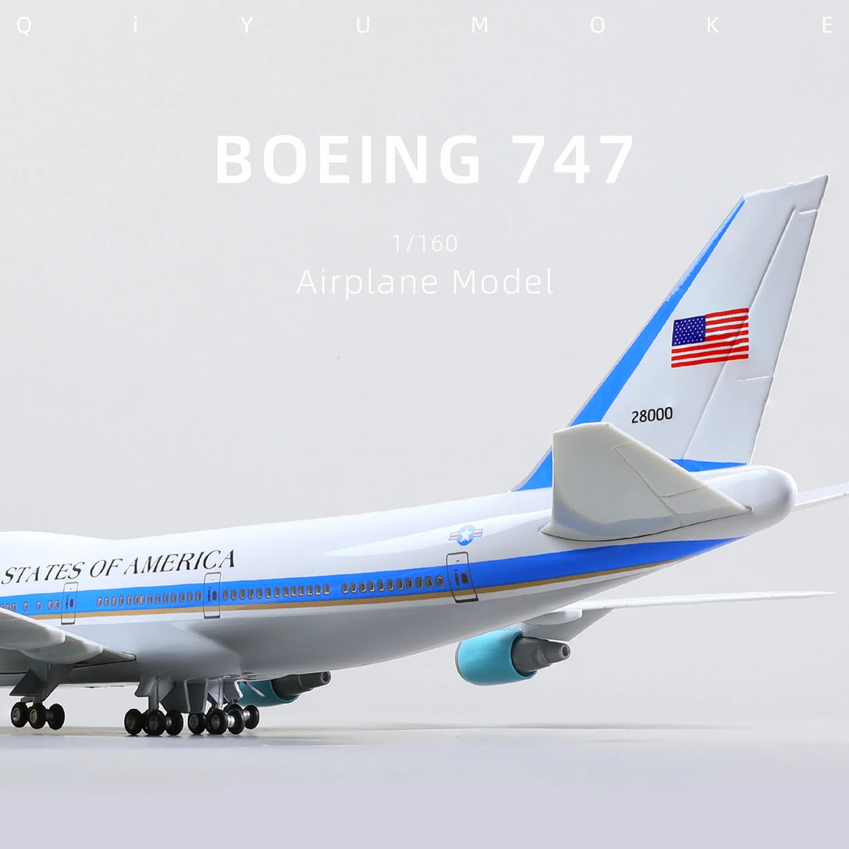 QIYUMOKE 1/160 Boeing 747 VC-25A Air Force One Diecast Model | Finished Presidential Jumbo Jet Display with Stand aircraft - Product Image