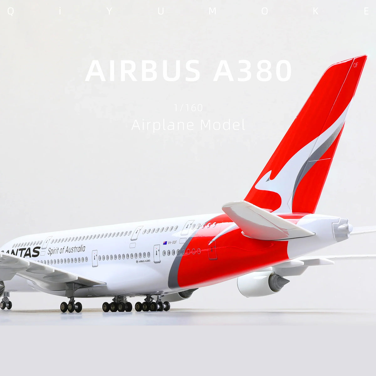 QIYUMOKE Airbus A380 model in Qantas livery, side profile view