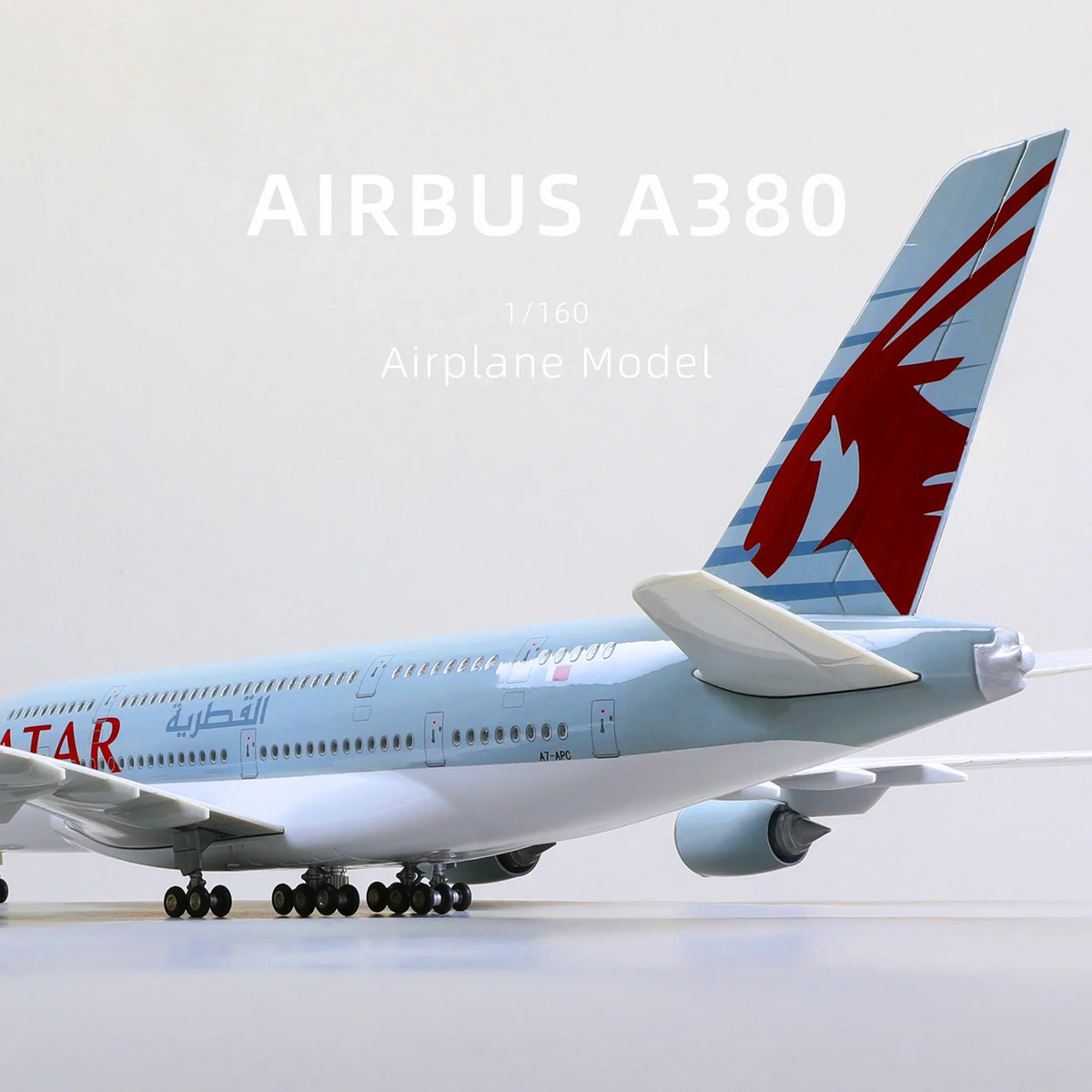 QIYUMOKE Airbus A380 model with Qatar Airways livery, side profile view