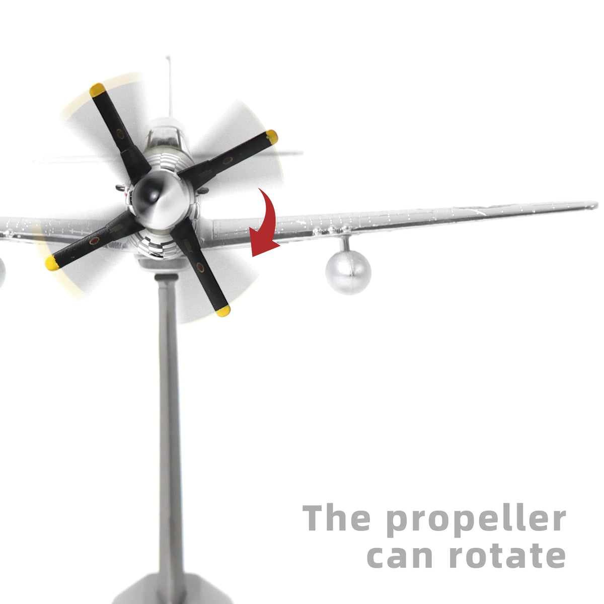 AF1 P-51D Mustang diecast model aircraft front view with rotating propeller