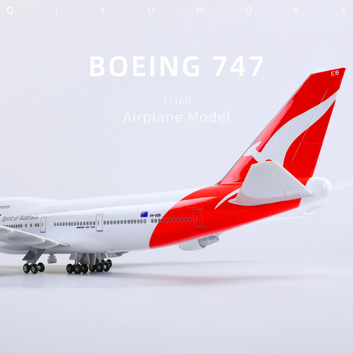 QIYUMOKE 1/160 Boeing 747 Qantas Model Kit | Jumbo Jet Assembly Plane with Display Base aircraft - Product Image