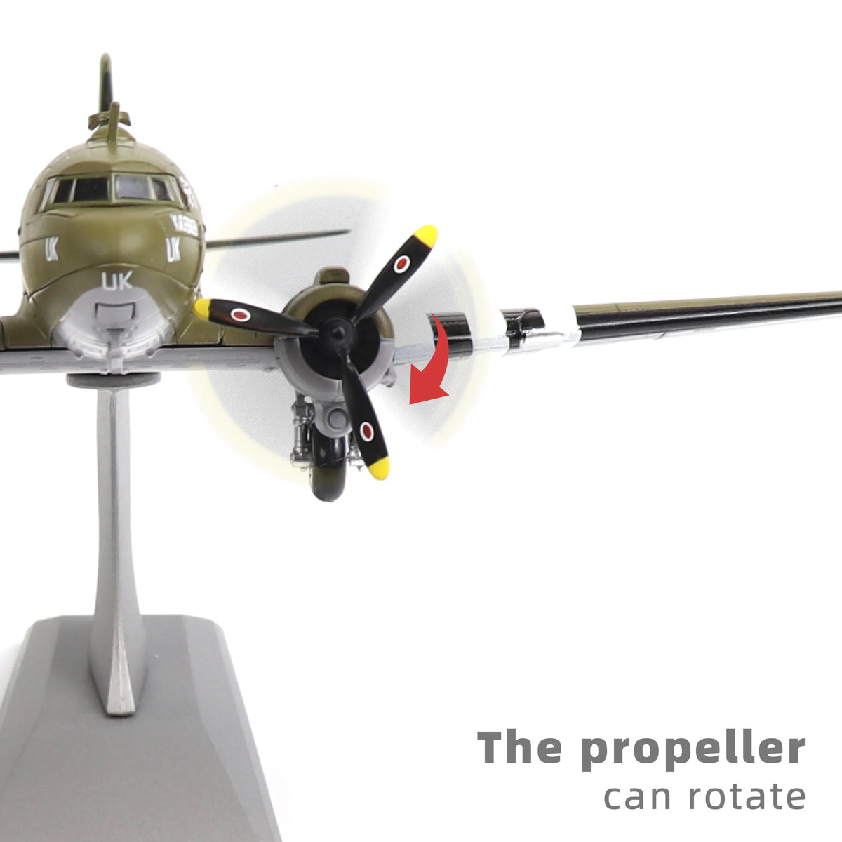 NUOTIE Model Douglas C-47 Dakota Mk III diecast aircraft with rotating propeller, front view